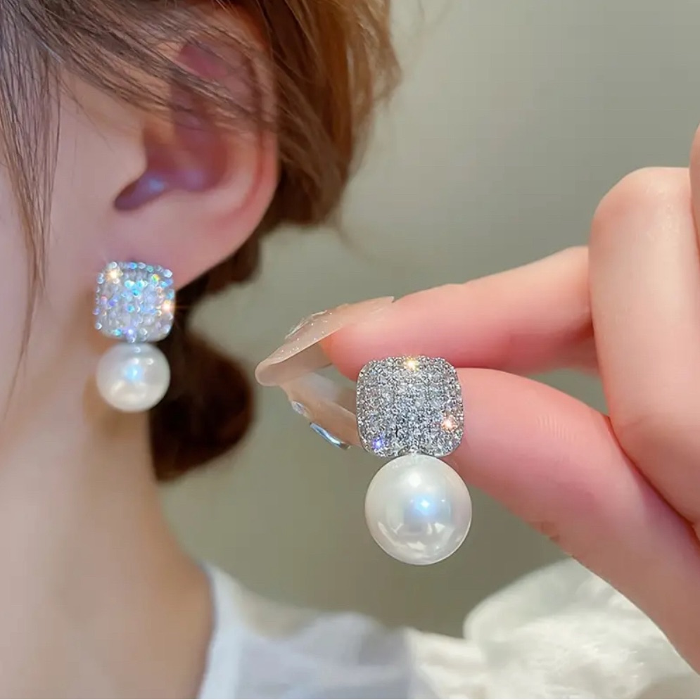 Rhinestone Encrusted Pearl Earrings